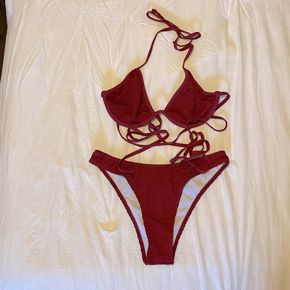 NWOT Dark Red String Bikini - Picture 3 of 9